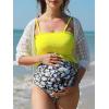 imageSummer Mae Maternity High Waist Swimsuit Ruffle Hem Bikini Bathing Suit Shirred Bandeau Two Piece Pregnancy SwimwearYellow White Flower