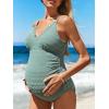 imageSummer Mae Maternity Scalloped Trim Swimsuit One Piece VNeck Pregnancy Bathing Suit Cutout Tie Back Swimwear for Women Balsam Green 12