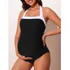 imageSummer Mae Maternity Swimsuits One Piece Halter Pregnancy Swimwear Color Block Bathing Suit for WomenBlack
