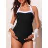 imageSummer Mae Maternity Swimsuits One Piece Halter Pregnancy Swimwear Color Block Bathing Suit for WomenBlack