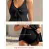 imageSummer Mae Maternity Tankini Flowy Ruffle Hem Two Piece Front Bowknot Bathing Suit V Neck Ruched Pregnancy SwimsuitBlack
