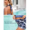 imageSummer Mae Maternity TwoPiece Halter Swimsuit Tankini VNeck Side Tie Bathing Suit Pregnancy High Waist SwimwearBlueleaved Flower