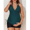 imageSummer Mae Maternity TwoPiece Halter Swimsuit Tankini VNeck Side Tie Bathing Suit Pregnancy High Waist SwimwearForest