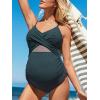 imageSummer Mae Mesh Maternity Swimsuits for Women Hollow Out One Piece Pregnancy Bathing Suit Wrap Front Cross SwimwearBalsam Green