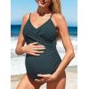 imageSummer Mae Mesh Maternity Swimsuits for Women Hollow Out One Piece Pregnancy Bathing Suit Wrap Front Cross SwimwearBalsam Green