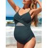 imageSummer Mae Mesh Maternity Swimsuits for Women Hollow Out One Piece Pregnancy Bathing Suit Wrap Front Cross SwimwearBalsam Green