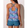 imageSummer Mae Modest Tankini Swimsuits for Women 2025 Two Piece Bathing Suits with Sporty Pockets Boy Shorts for Tummy ControlMirage Blue