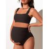 imageSummer Mae Ribbed Maternity Bikini Swimsuit for Women High Waisted TwoPiece Bathing Suit Crop Top Pregnancy SwimwearBrown