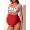 imageSummer Mae Ribbed Maternity Bikini Swimsuit for Women High Waisted TwoPiece Bathing Suit Crop Top Pregnancy SwimwearCutie Cherry