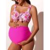 imageSummer Mae Ribbed Maternity Bikini Swimsuit for Women High Waisted TwoPiece Bathing Suit Crop Top Pregnancy SwimwearPink Floral