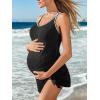 imageSummer Mae Ribbed Maternity One Piece Swim Dress Pregnancy Swimsuit with Builtin Bottom Swimwear Tie Knot Skirt Bathing SuitBlack