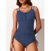 imageSummer Mae Ribbed Maternity Swimsuit One Piece Buttons Pregnancy Bathing Suit Ruched Side Drawstring SwimwearBaby Blue