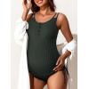 imageSummer Mae Ribbed Maternity Swimsuit One Piece Buttons Pregnancy Bathing Suit Ruched Side Drawstring SwimwearBalsam Green