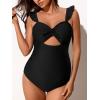 imageSummer Mae Ruffle Maternity Swimsuit Cutout One Piece Pregnancy Bathing Suit Tie Knot Ruched SwimwearBlack