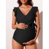 imageSummer Mae Ruffle Sleeves Maternity Swimsuit One Piece VNeck Pregnancy Bathing Suits Wrap Tie Side Ruched Swimwear for WomenBlack
