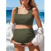imageSummer Mae Scalloped Maternity Swimsuits for Women High Waist Bathing Suit Pregnancy TwoPiece Bikini Tie Knot SwimwearOlive