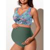 imageSummer Mae Twist Maternity Bikini Two Piece Pregnancy Swimsuits Cutout Bathing Suit High Waisted Ruched SwimwearGreen Leaves