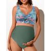 imageSummer Mae Twist Maternity Bikini Two Piece Pregnancy Swimsuits Cutout Bathing Suit High Waisted Ruched SwimwearGreen Leaves