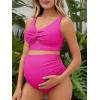 imageSummer Mae Twist Maternity Bikini Two Piece Pregnancy Swimsuits Cutout Bathing Suit High Waisted Ruched SwimwearHot Pink
