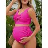 imageSummer Mae Twist Maternity Bikini Two Piece Pregnancy Swimsuits Cutout Bathing Suit High Waisted Ruched SwimwearHot Pink