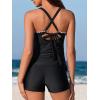 imageSummer Mae VNeck Women Tankini Swimsuits TwoPiece with Side Pockets Swim Shorts 2025 TieBack Straps Bathing SuitsBlack