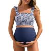 imageSummer Mae Maternity High Waist Bikini Swimsuit Two Piece Ruffled Hem Cute Bathing Suit Floral Pregnancy SwimwearDewdrop Blooms