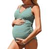 imageSummer Mae Maternity Scalloped Trim Swimsuit One Piece VNeck Pregnancy Bathing Suit Cutout Tie Back Swimwear for Women Balsam Green 12