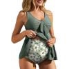 imageSummer Mae Maternity Tankini Flowy Ruffle Hem Two Piece Front Bowknot Bathing Suit V Neck Ruched Pregnancy SwimsuitSolitary Silhouette Bloom