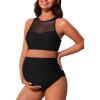 imageSummer Mae Mesh Maternity Bikini Two Piece Pregnancy Swimsuits Ruched High Waisted Bathing Suit Patchwork SwimwearBlack