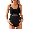 imageSummer Mae Mesh Maternity Swimsuits for Women Hollow Out One Piece Pregnancy Bathing Suit Wrap Front Cross SwimwearBlack