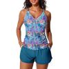 imageSummer Mae Modest Tankini Swimsuits for Women 2025 Two Piece Bathing Suits with Sporty Pockets Boy Shorts for Tummy ControlMirage Blue