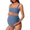 imageSummer Mae Ribbed Maternity Bikini Swimsuit for Women High Waisted TwoPiece Bathing Suit Crop Top Pregnancy SwimwearTropical Blue