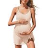 imageSummer Mae Ribbed Maternity One Piece Swim Dress Pregnancy Swimsuit with Builtin Bottom Swimwear Tie Knot Skirt Bathing SuitBeige