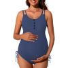 imageSummer Mae Ribbed Maternity Swimsuit One Piece Buttons Pregnancy Bathing Suit Ruched Side Drawstring SwimwearBaby Blue