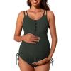 imageSummer Mae Ribbed Maternity Swimsuit One Piece Buttons Pregnancy Bathing Suit Ruched Side Drawstring SwimwearBalsam Green