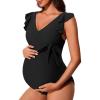imageSummer Mae Ruffle Sleeves Maternity Swimsuit One Piece VNeck Pregnancy Bathing Suits Wrap Tie Side Ruched Swimwear for WomenBlack