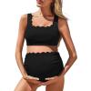 imageSummer Mae Scalloped Maternity Swimsuits for Women High Waist Bathing Suit Pregnancy TwoPiece Bikini Tie Knot SwimwearBlack