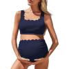 imageSummer Mae Scalloped Maternity Swimsuits for Women High Waist Bathing Suit Pregnancy TwoPiece Bikini Tie Knot SwimwearBlue Black