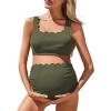 imageSummer Mae Scalloped Maternity Swimsuits for Women High Waist Bathing Suit Pregnancy TwoPiece Bikini Tie Knot SwimwearOlive