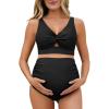 imageSummer Mae Twist Maternity Bikini Two Piece Pregnancy Swimsuits Cutout Bathing Suit High Waisted Ruched SwimwearBlack
