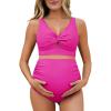 imageSummer Mae Twist Maternity Bikini Two Piece Pregnancy Swimsuits Cutout Bathing Suit High Waisted Ruched SwimwearHot Pink