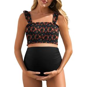 imageSummer Mae Maternity High Waist Bikini Swimsuit Two Piece Ruffled Hem Cute Bathing Suit Floral Pregnancy SwimwearGaudy Raiment