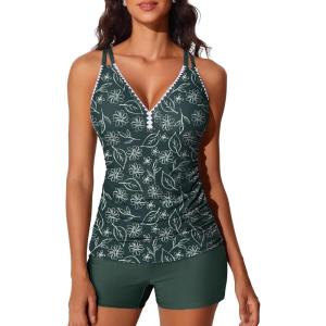imageSummer Mae VNeck Women Tankini Swimsuits TwoPiece with Side Pockets Swim Shorts 2025 TieBack Straps Bathing SuitsLine Doodles