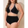 imageSummer Mae Plus Size Swimsuit for Women Halter Bikini Top Shell Stitched Two Piece High Waist Bathing Suit Sexy SwimwearBlack