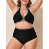 imageSummer Mae Plus Size Swimsuit for Women Halter Bikini Top Shell Stitched Two Piece High Waist Bathing Suit Sexy SwimwearBlack