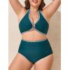 imageSummer Mae Plus Size Swimsuit for Women Halter Bikini Top Shell Stitched Two Piece High Waist Bathing Suit Sexy SwimwearPeacock Blue