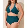 imageSummer Mae Plus Size Swimsuit for Women Halter Bikini Top Shell Stitched Two Piece High Waist Bathing Suit Sexy SwimwearPeacock Blue