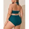 imageSummer Mae Plus Size Swimsuit for Women Halter Bikini Top Shell Stitched Two Piece High Waist Bathing Suit Sexy SwimwearPeacock Blue