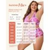 imageSummer Mae Plus Size Swimsuit for Women Halter Bikini Top Shell Stitched Two Piece High Waist Bathing Suit Sexy SwimwearPink Rainforest