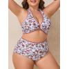 imageSummer Mae Plus Size Swimsuit for Women Halter Bikini Top Shell Stitched Two Piece High Waist Bathing Suit Sexy SwimwearStrawberry Flowers